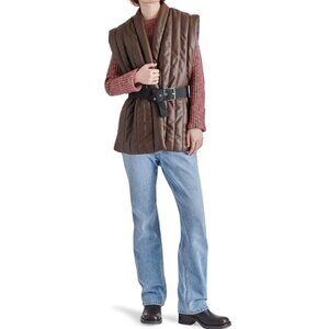 Steve Madden brown black belt vegan leather quilted puffer wrap vest